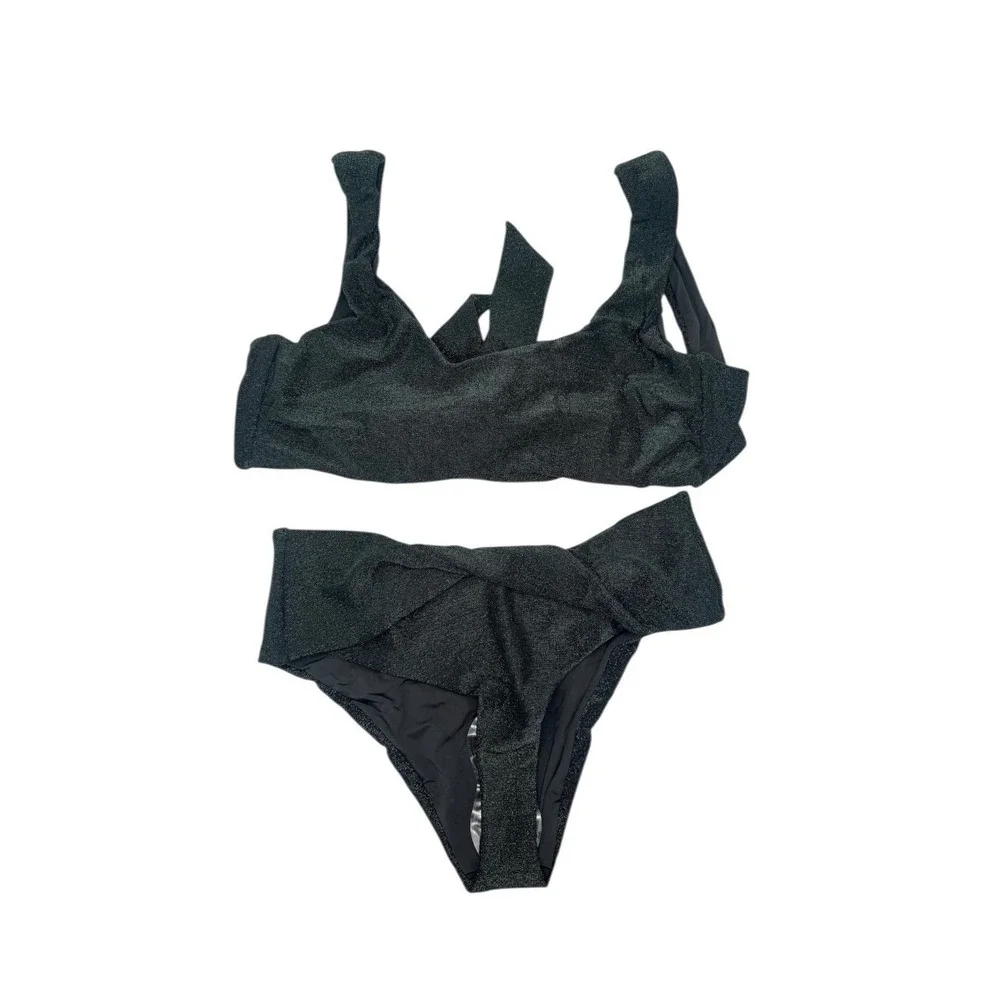 Devon Windsor Scarlett‎ Top Elsa Bottom Bikini Set Midnight Green Metallic M